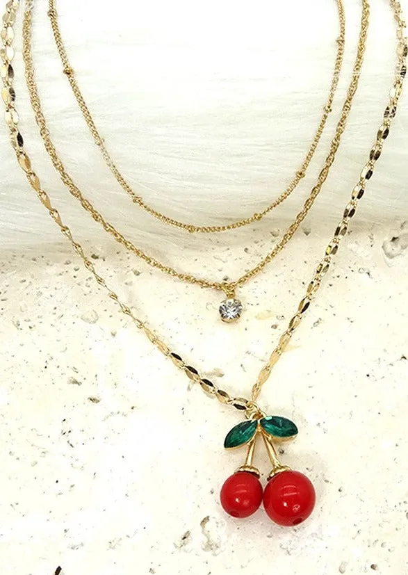 Cherry Pendant Necklace Gold