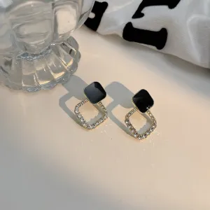 Chic Black and Crystal Geometric Drop Earrings jlt11866