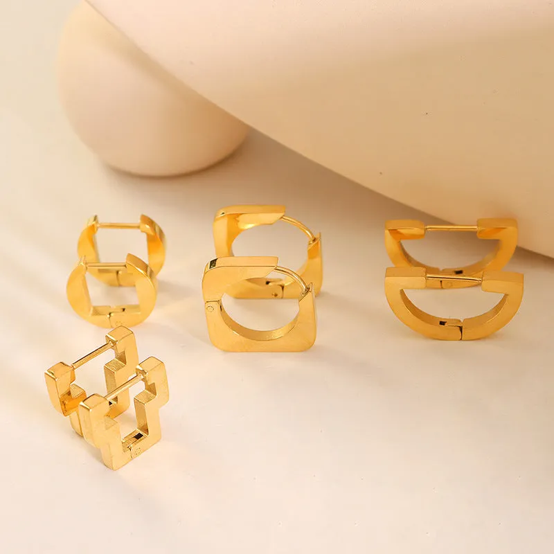 Chic Geometric 18K Gold-Plated Earrings with Unique Ear Clasp