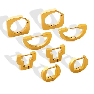 Chic Geometric 18K Gold-Plated Earrings with Unique Ear Clasp