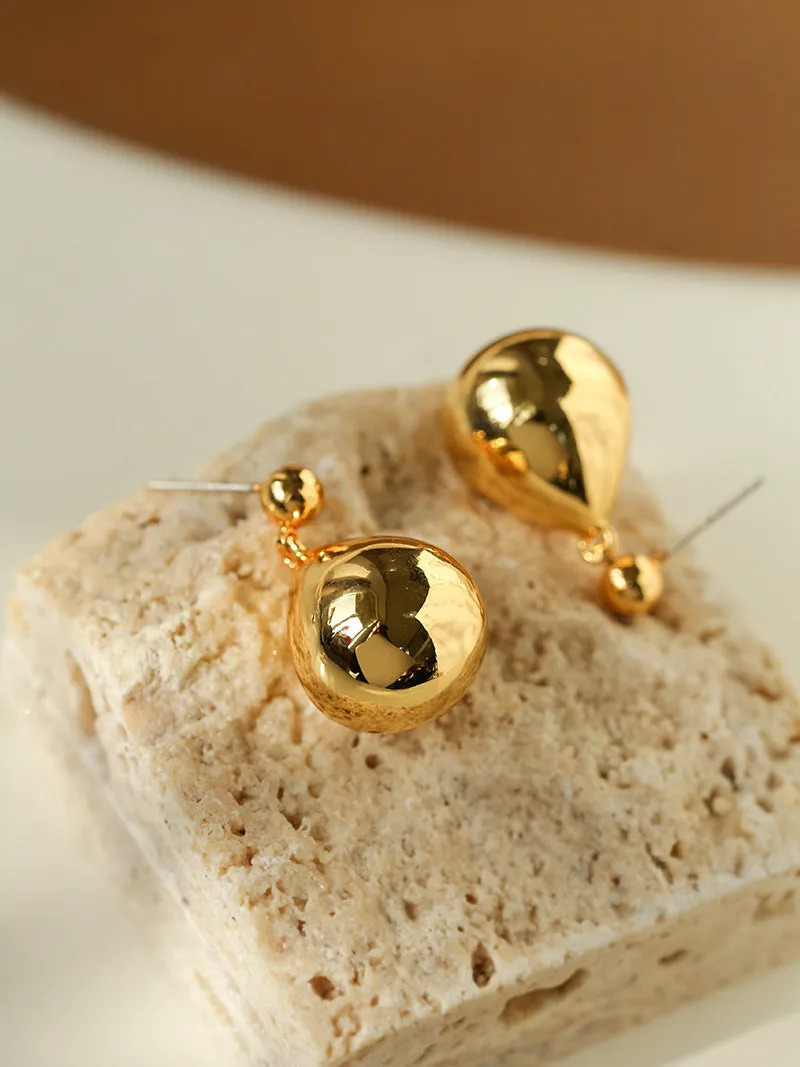 Chic Metal Water Droplet Ball Drop Earrings