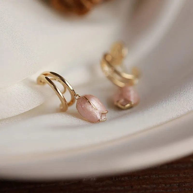 Chic Pink Tulip Hoop Earrings