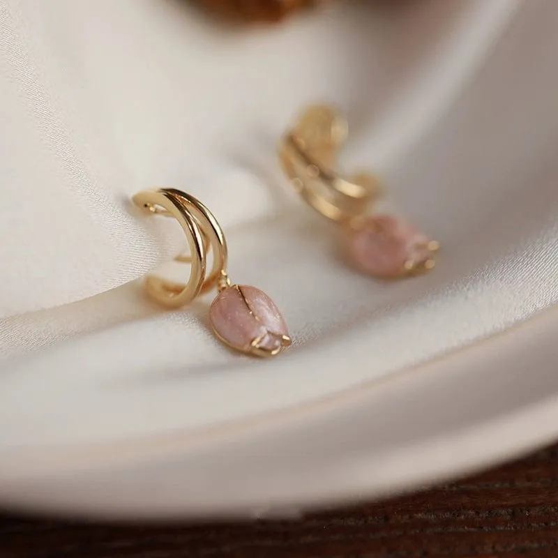 Chic Pink Tulip Hoop Earrings