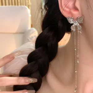 Chic Rhinestone Butterfly Tassel Chain Earrings