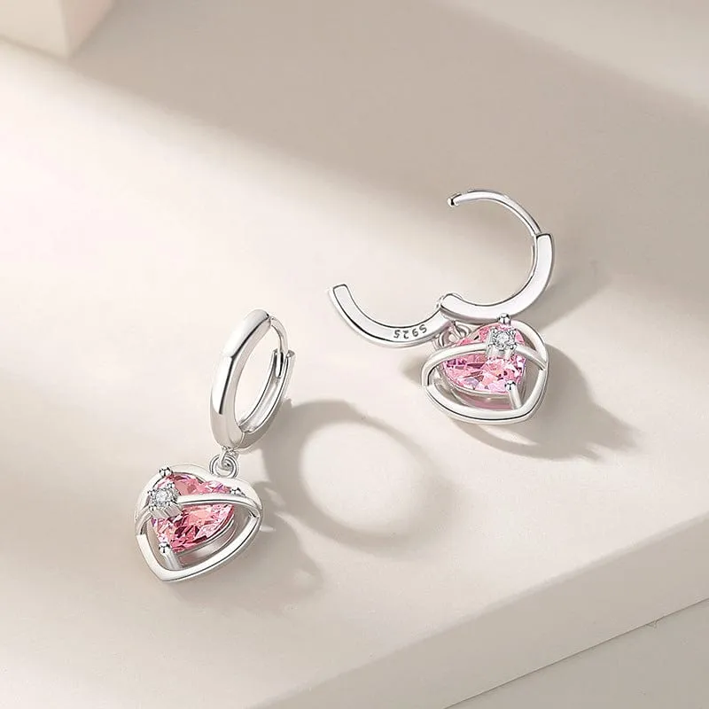 Chic Sweet Pink Crystal Dangle Heart Earrings