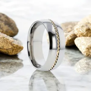 CHRISTIAN | Silver Titanium Ring, 14k Gold Braided Inlay, Domed