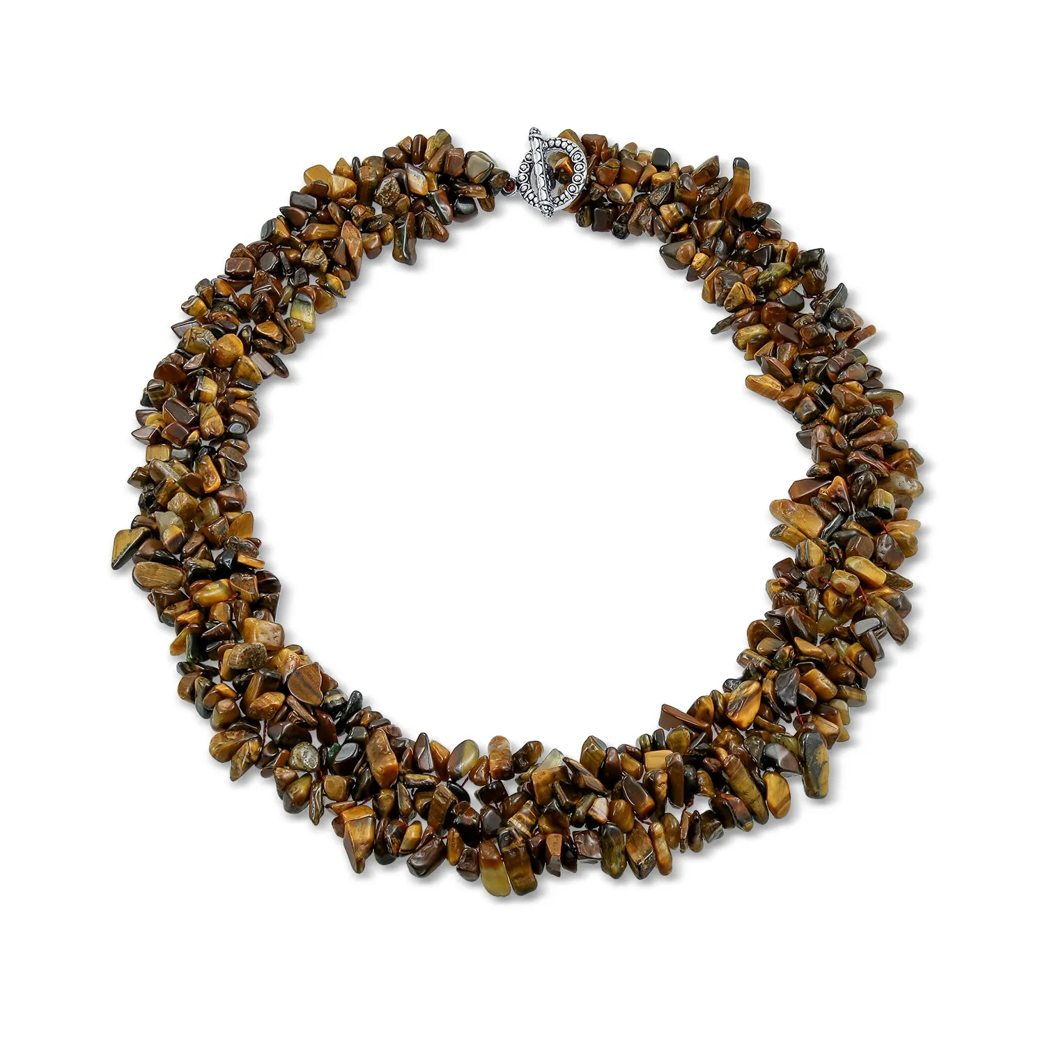 Chunky Gemstone Cluster Multi Strand Bib Collar Necklace with Amethyst & Quartz