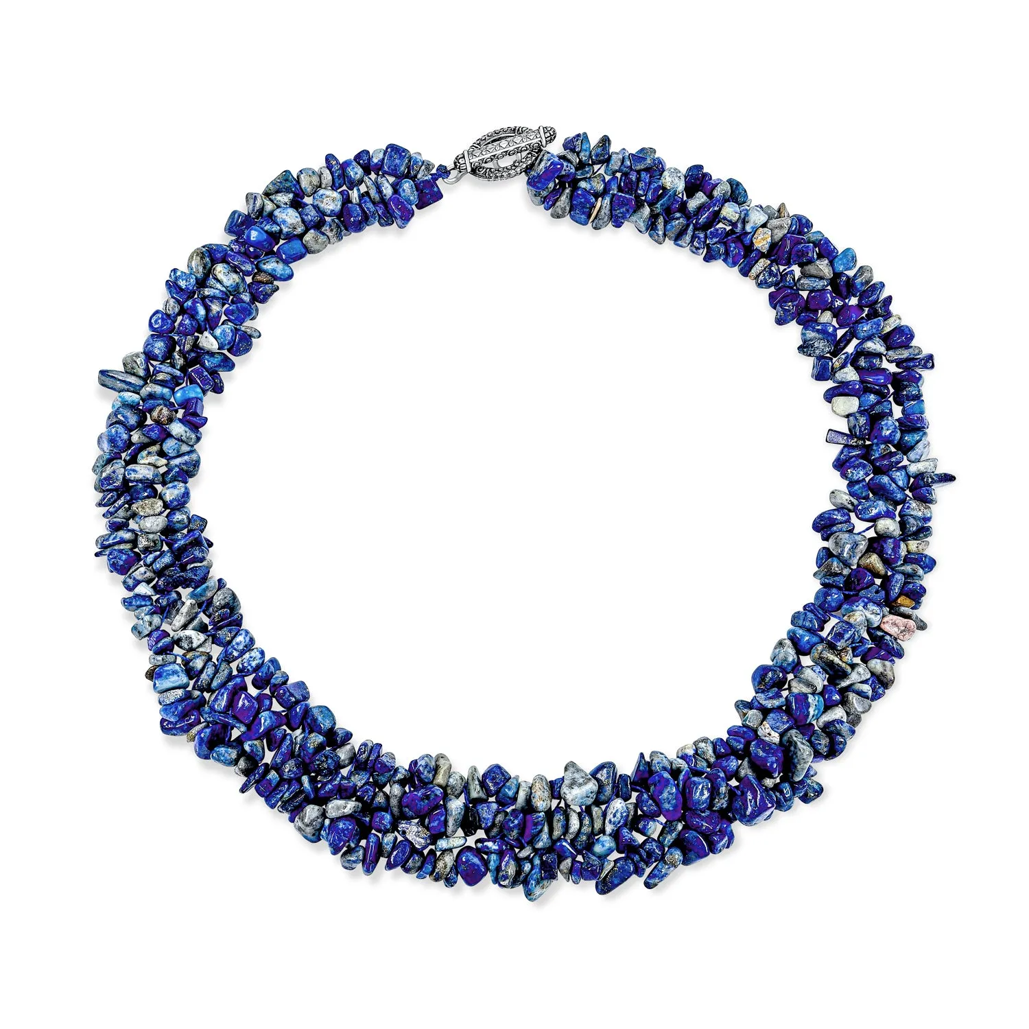 Chunky Gemstone Cluster Multi Strand Bib Collar Necklace with Amethyst & Quartz