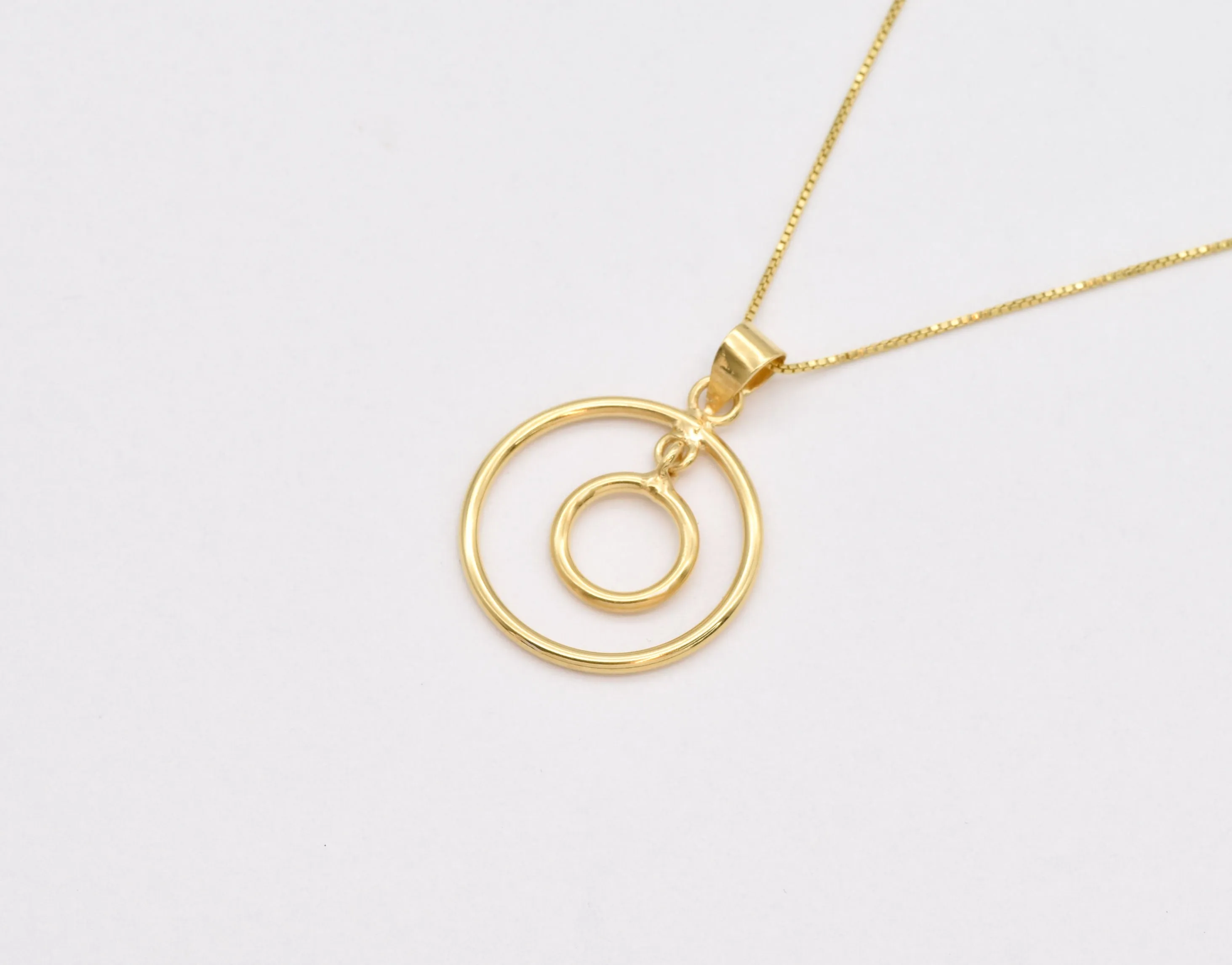 Circle Gold Necklace - Minimalist Round Necklace - Gold Double Pendant