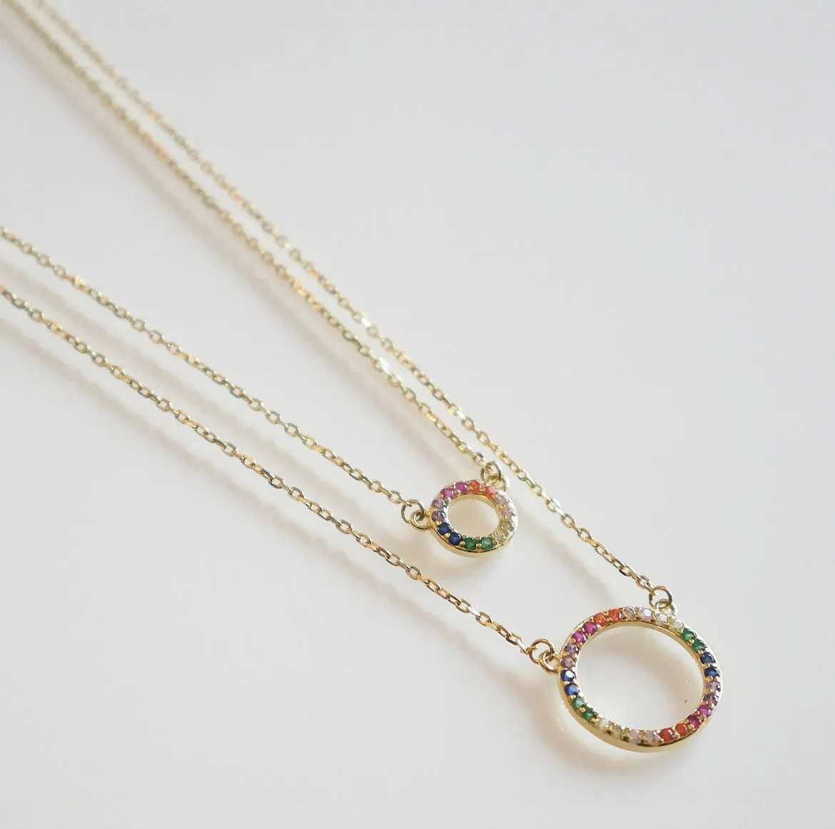 Circle Layered Necklace, 18K Gold Plated .925 Sterling Silver Diamond CZ 2:1 Dainty Necklace