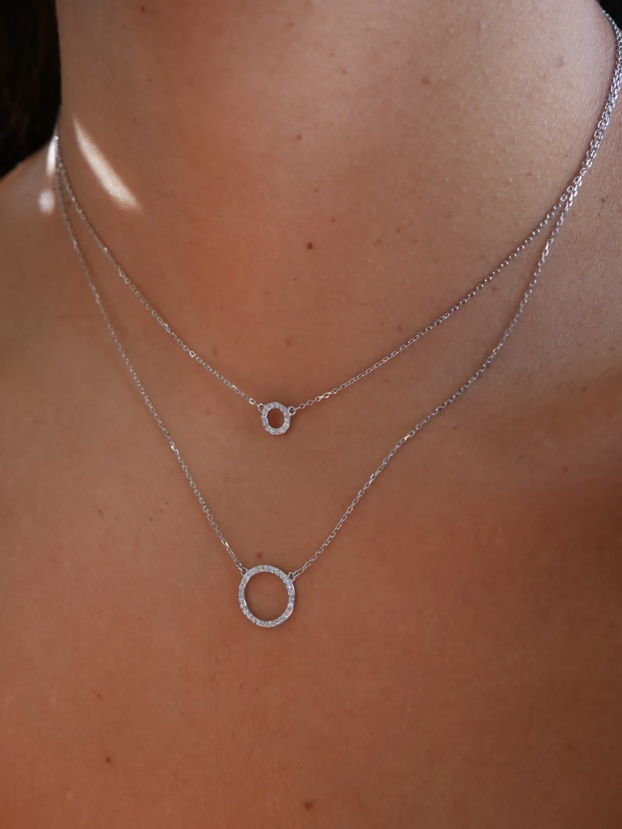 Circle Layered Necklace, 18K Gold Plated .925 Sterling Silver Diamond CZ 2:1 Dainty Necklace