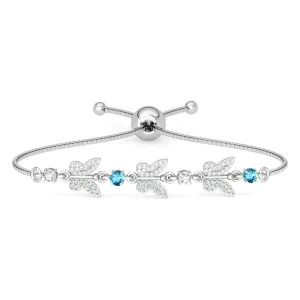 Clara 925 Pure Silver Blue Butterfly Hand Bracelet, Adjustable, Anti Tarnish, Swiss Zirconia Gift for Women and Girls