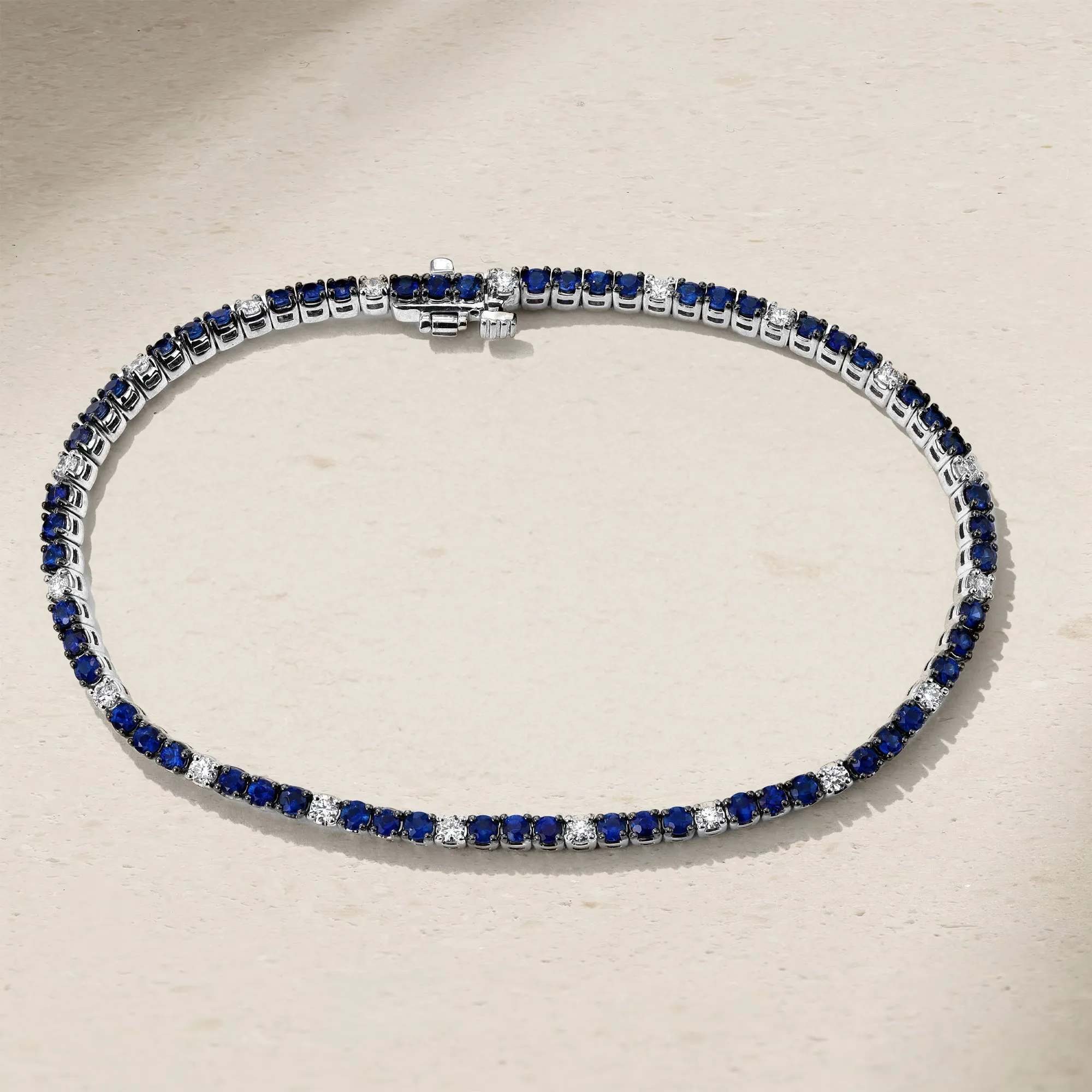 Classic Round Brilliant Sapphire and Diamond Tennis Bracelet