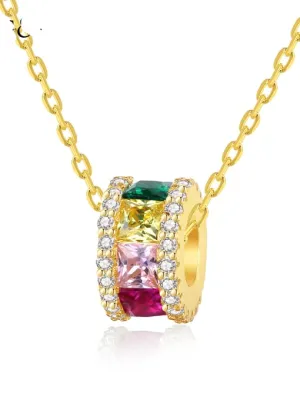 Color My Day Barrel Necklace Diamond CZ 18k Gold Plated .925 Sterling Silver