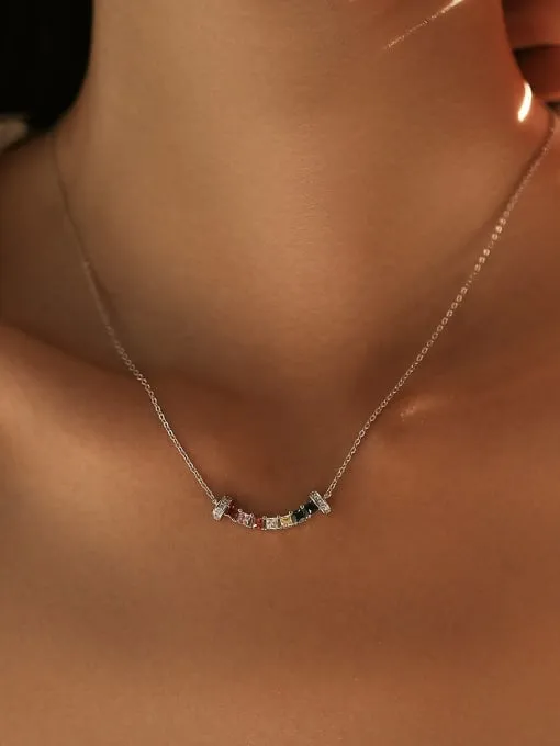 Colorful Bar Necklace, Zircon .925 Sterling Silver Hypoallergenic Tarnish Free Luxury Dainty Necklace