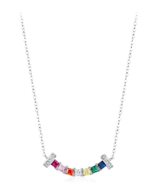 Colorful Bar Necklace, Zircon .925 Sterling Silver Hypoallergenic Tarnish Free Luxury Dainty Necklace