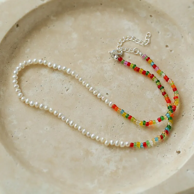 Colorful Beaded Pearl Necklace