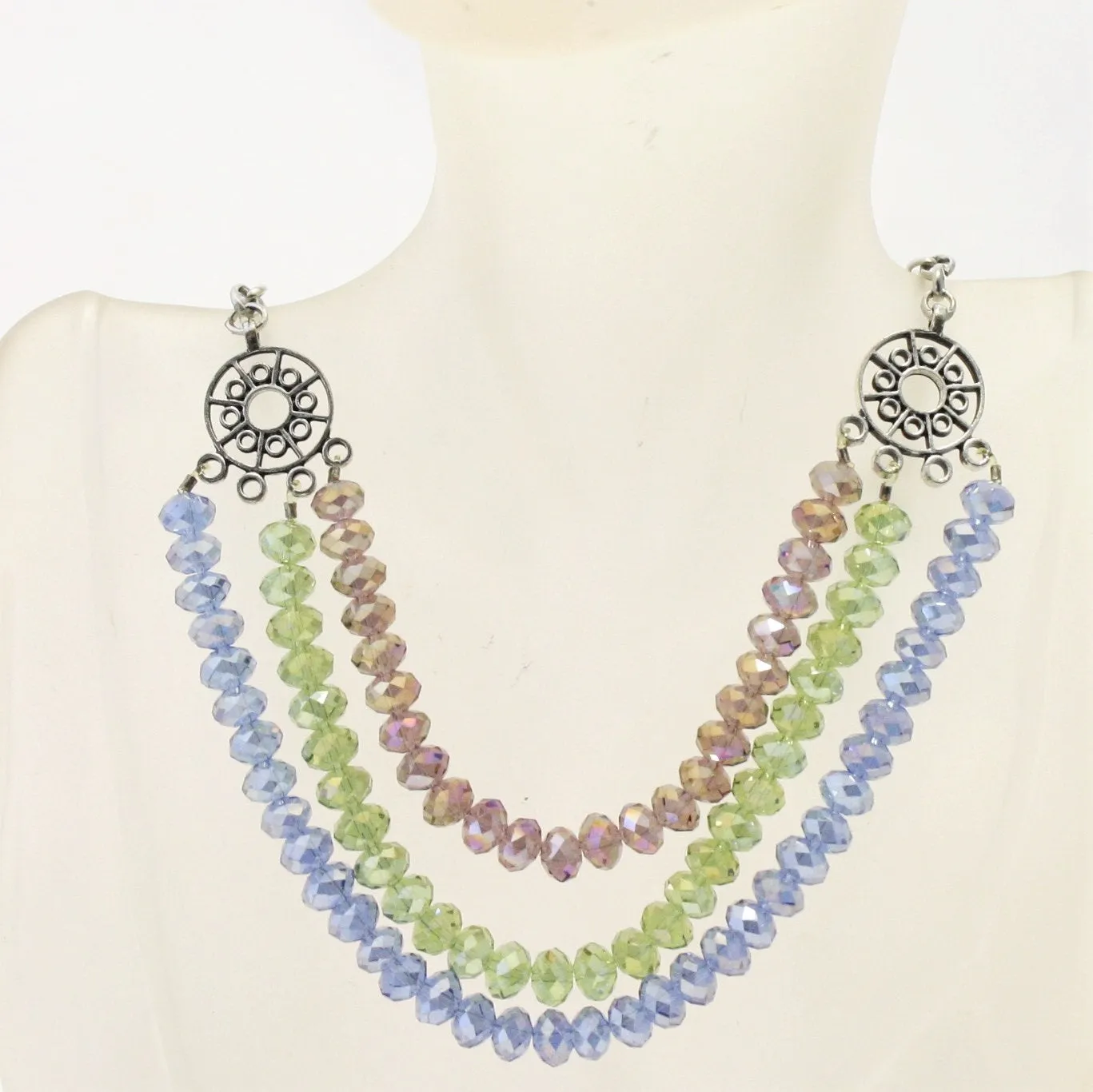 Colorful Crystal Three Strand Necklace