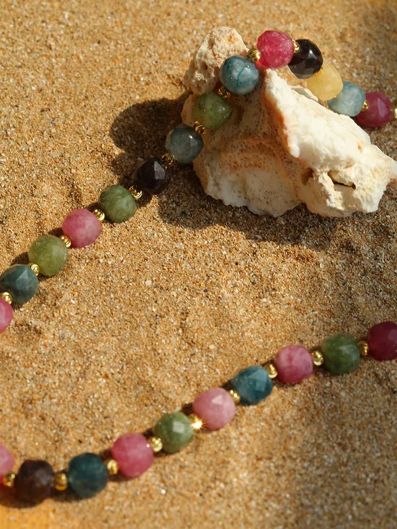 Colorful Dopamine Candy Tourmaline Beaded Necklace