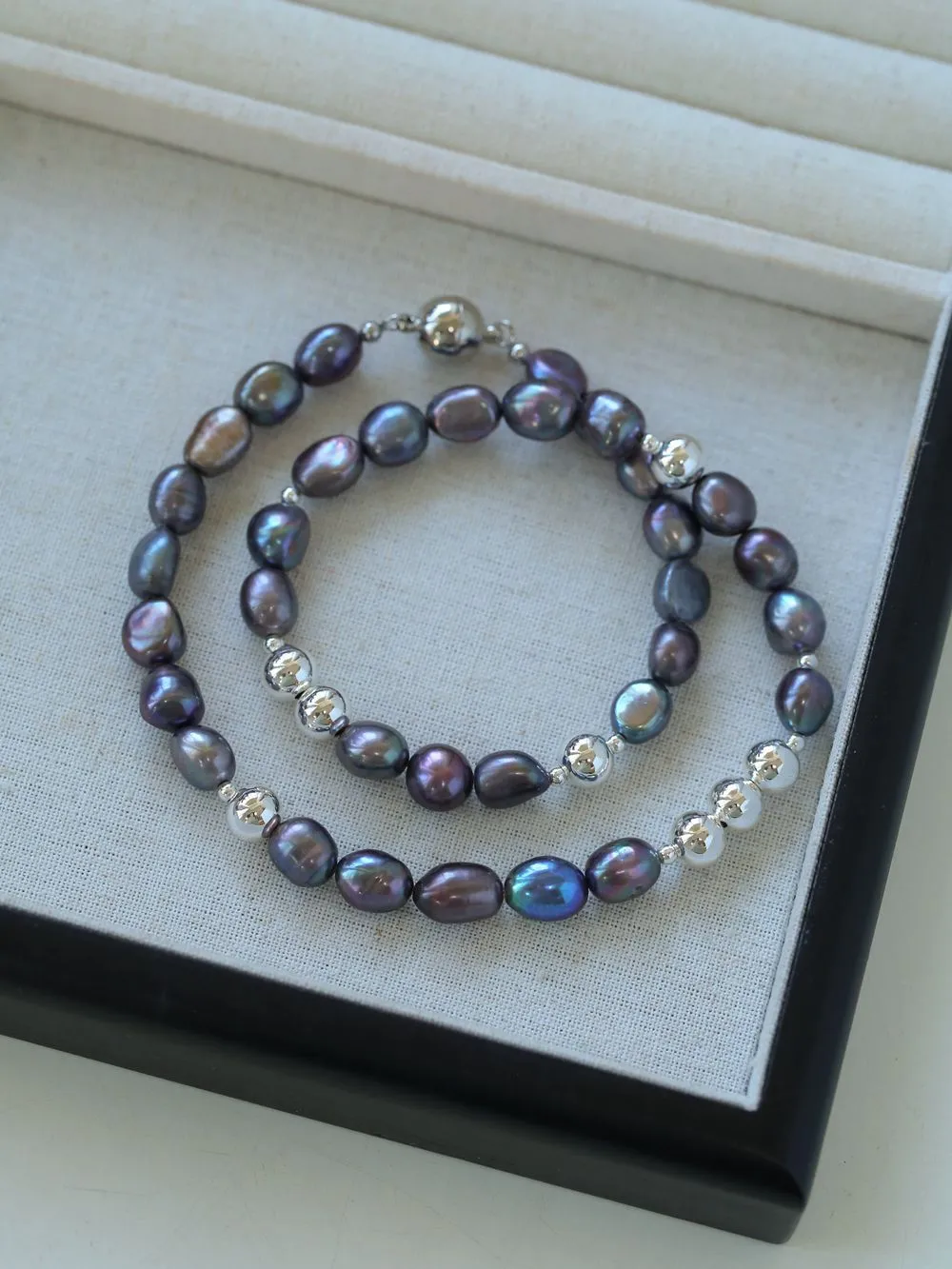 Colorful Freshwater Pearl and Silver Ball Beaded Necklace