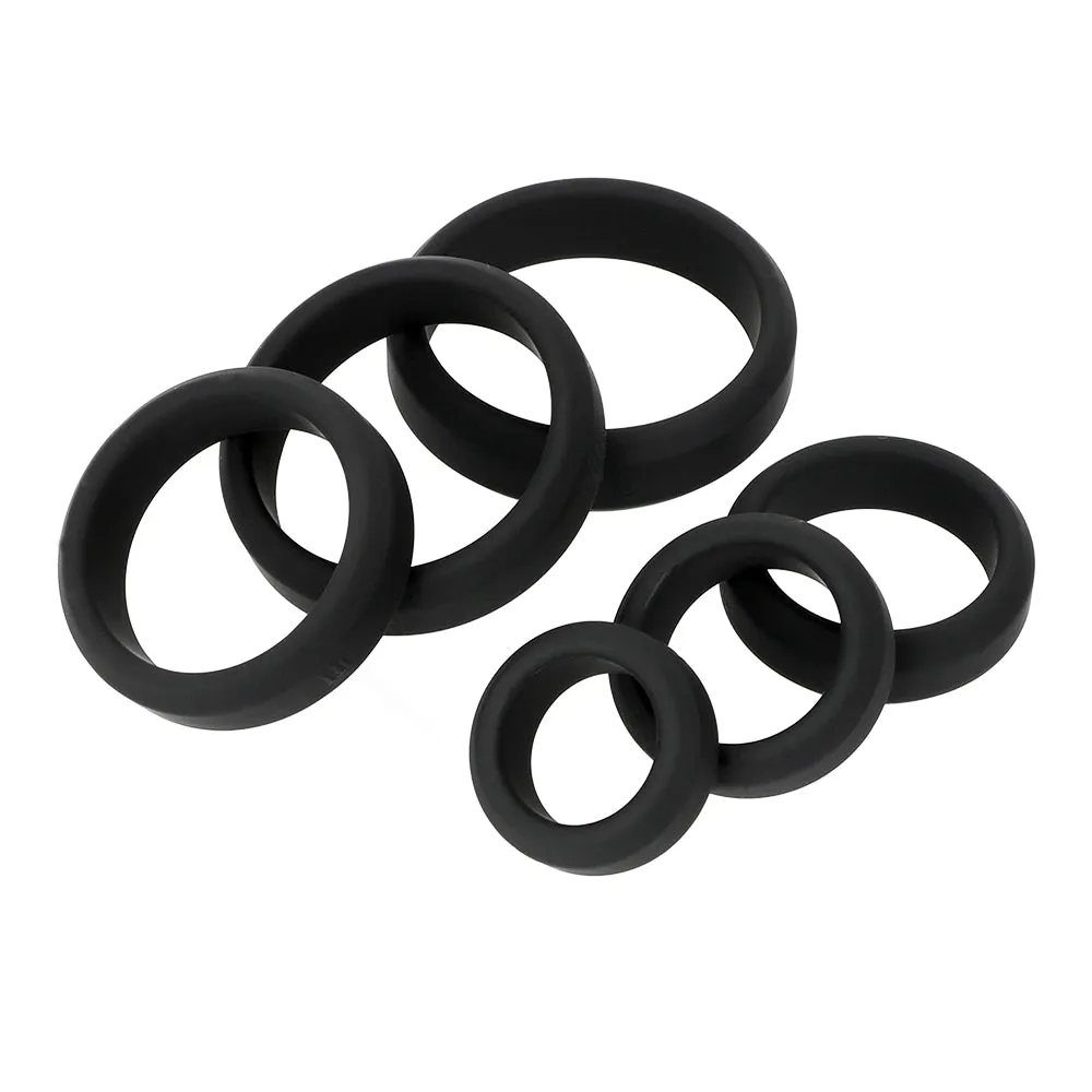 Come Closer Thick 6 Pack Silicone Cock Ring Set | Stretchy | Black