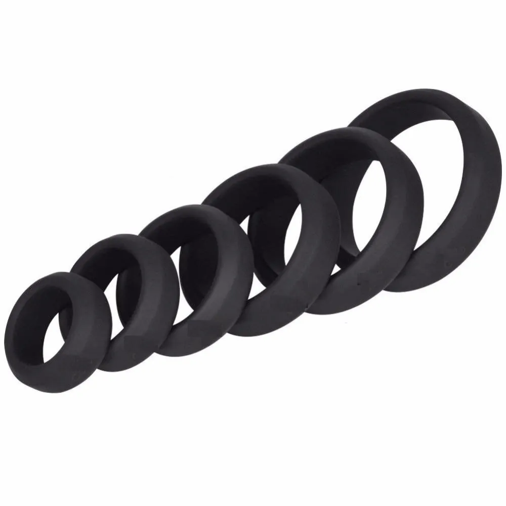 Come Closer Thick 6 Pack Silicone Cock Ring Set | Stretchy | Black