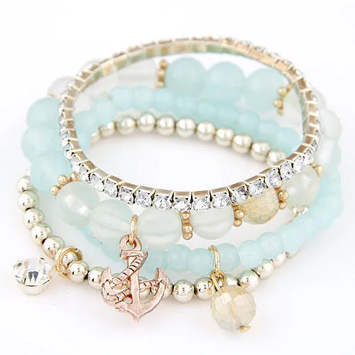 Cool Summer Bohemia Candy Jelly Beads Anchor Crystal Charm Bracelets Bangles Multilayer Beaded Elastic Accessories Women