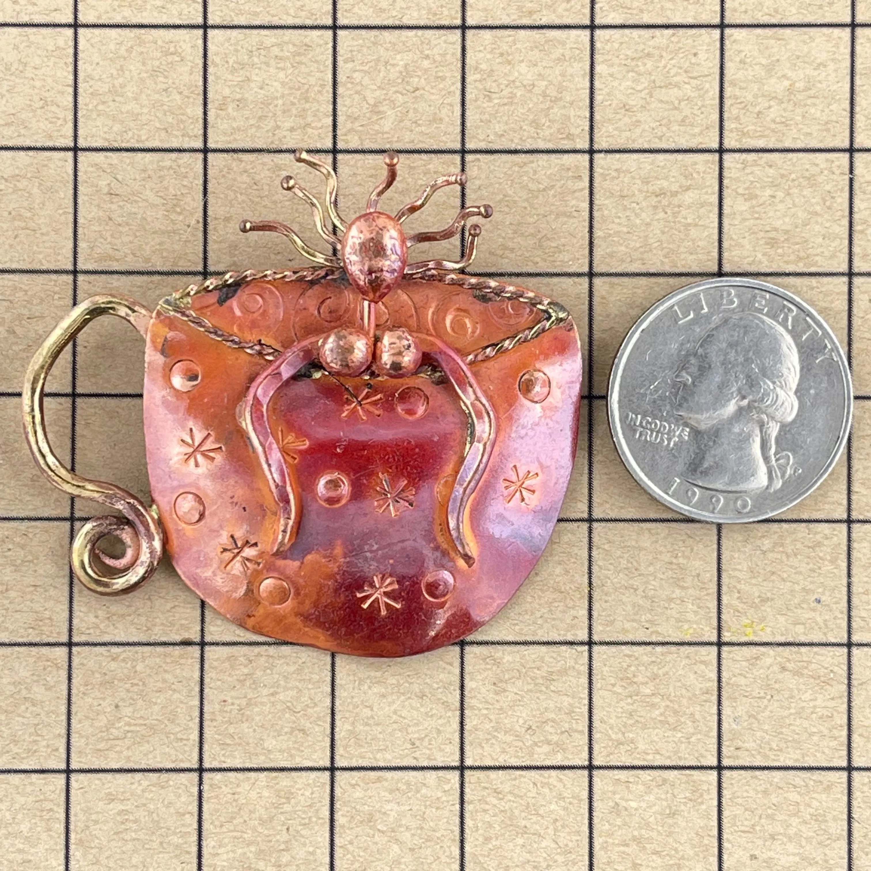 Copper Girl in a Coffee Cup Pendant