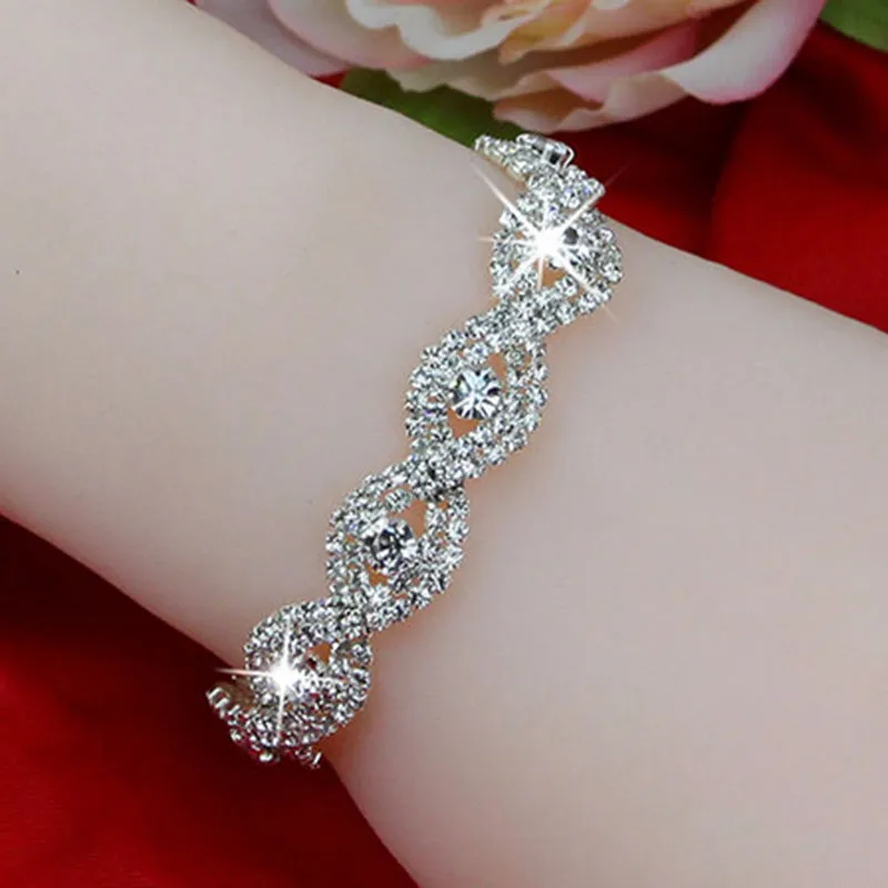 Deluxe Silver Rhinestone Crystal Bracelet