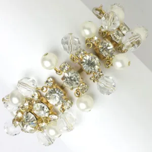 Diamanté Bracelet with Dangling Pearls & Beads