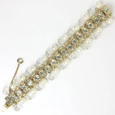 Diamanté Bracelet with Dangling Pearls & Beads