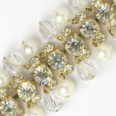 Diamanté Bracelet with Dangling Pearls & Beads