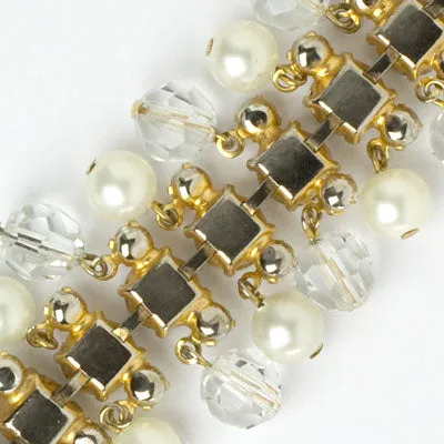 Diamanté Bracelet with Dangling Pearls & Beads