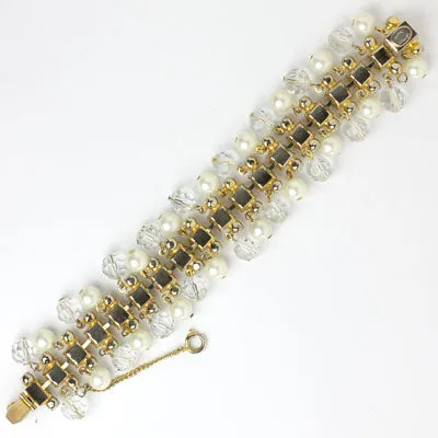 Diamanté Bracelet with Dangling Pearls & Beads