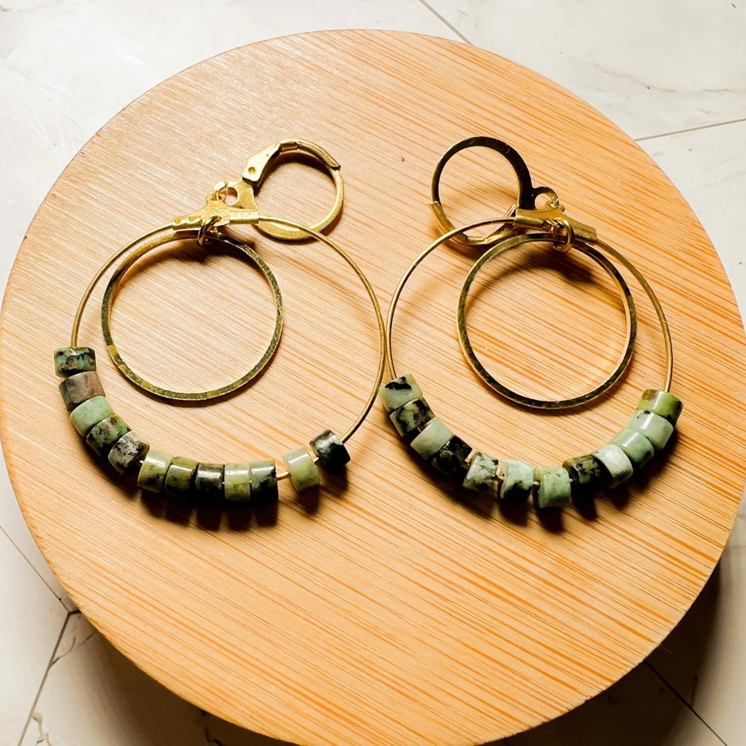 Double Hoop Earrings - Dalmatian Jasper or Turquoise