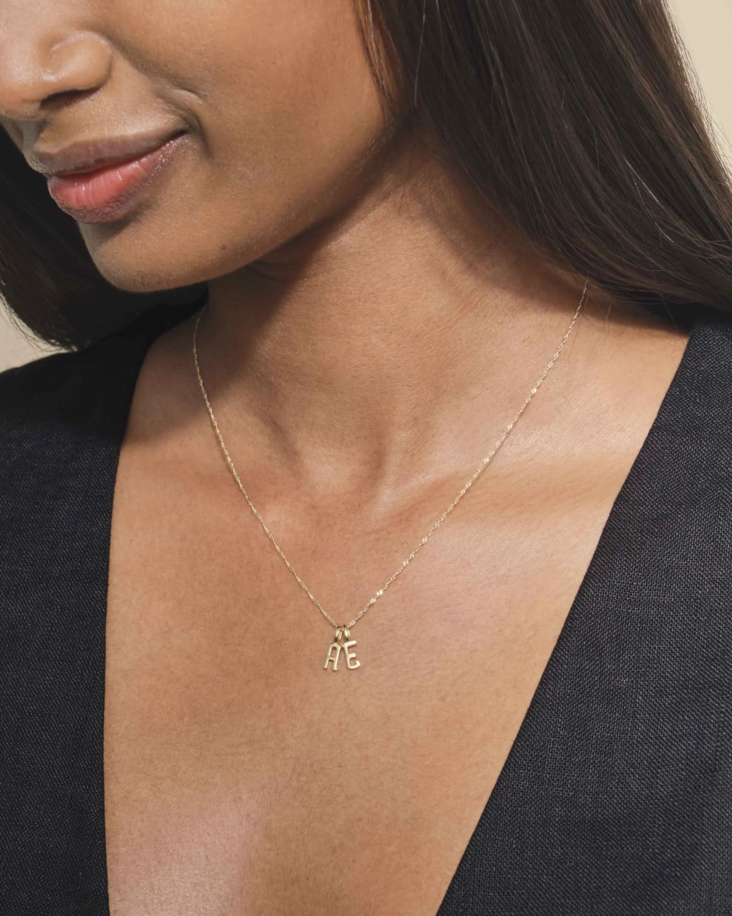 Double Initial Solid Gold Necklace