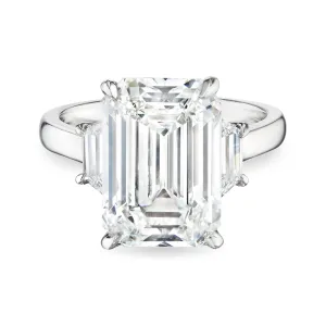 Emerald Cut Diamond Ring with Trapezoids, 7 CT