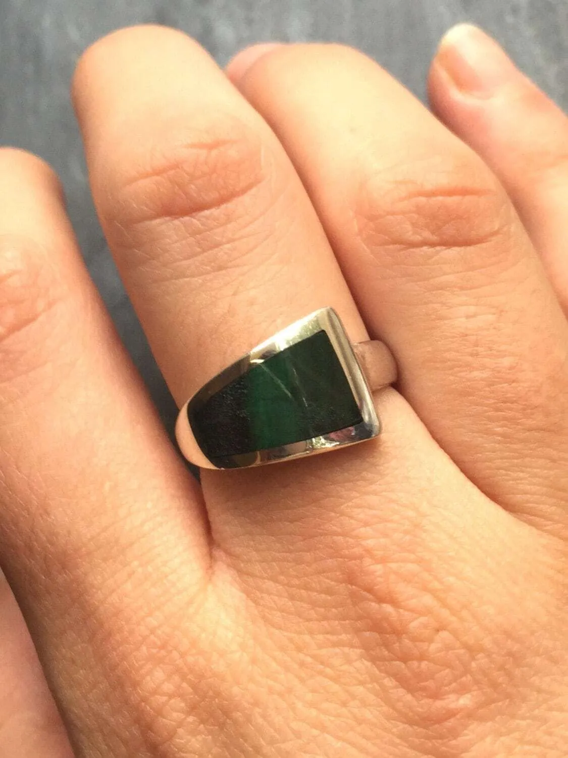 Emerald Triangle Ring - Green Flat Ring - Wide Emerald Ring