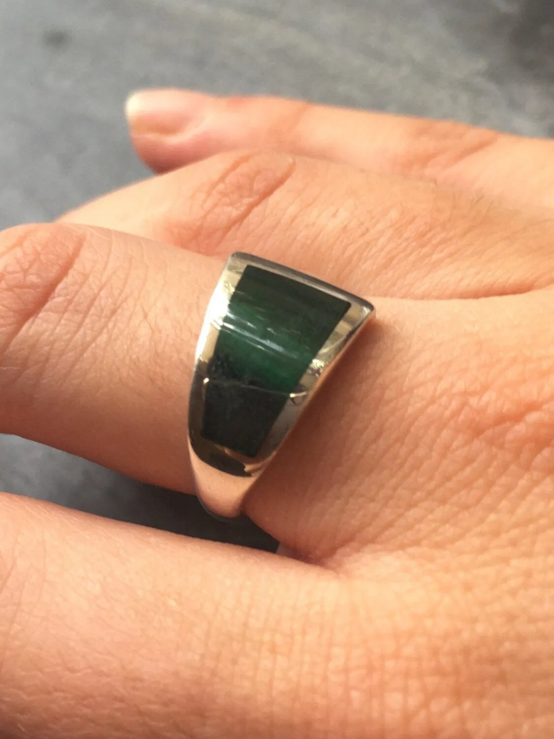 Emerald Triangle Ring - Green Flat Ring - Wide Emerald Ring