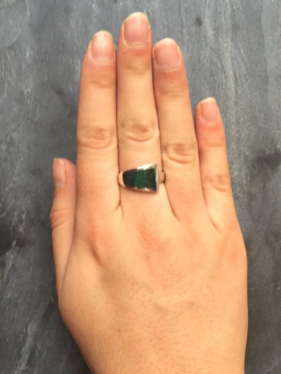 Emerald Triangle Ring - Green Flat Ring - Wide Emerald Ring