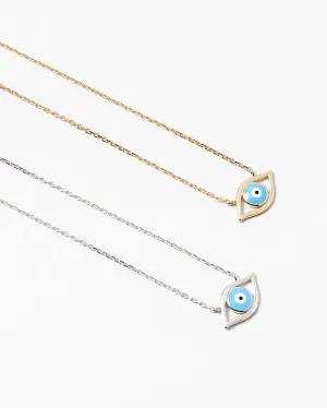 Evil Eye Necklace Sky Blue Color Enamel Sterling Silver 925 18K Gold Plated Women's Fine Jewelry -KESLEY