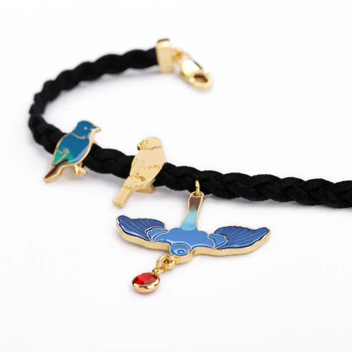 Exquisite Cute Blue Enamel Bird Rope Charm Bracelet Fashion Pulseras Mujer for Women's Christmas Gifts