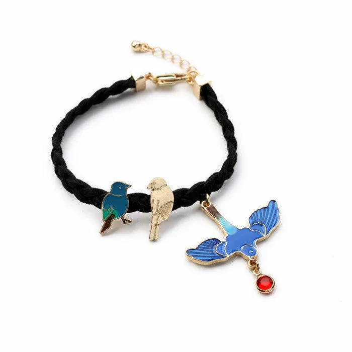 Exquisite Cute Blue Enamel Bird Rope Charm Bracelet Fashion Pulseras Mujer for Women's Christmas Gifts