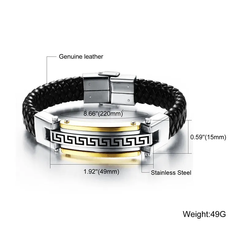 Fashion Fine Jewelry Men Great Wall Leather Stainless Steel Bracelets Vintage Bangles Male Accessories