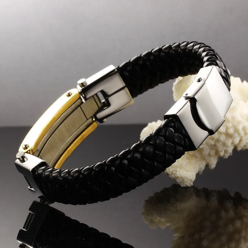 Fashion Fine Jewelry Men Great Wall Leather Stainless Steel Bracelets Vintage Bangles Male Accessories