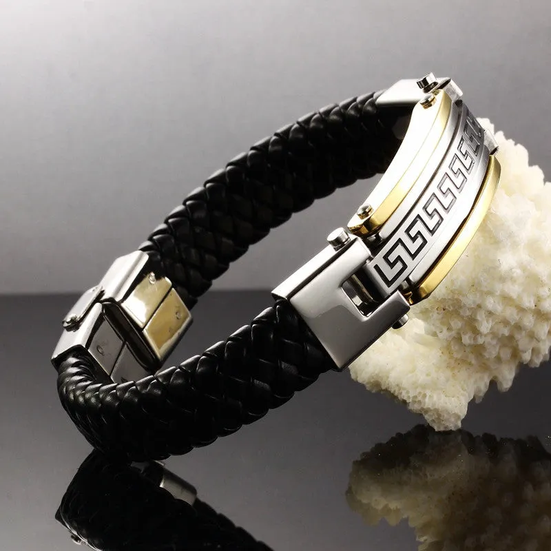 Fashion Fine Jewelry Men Great Wall Leather Stainless Steel Bracelets Vintage Bangles Male Accessories