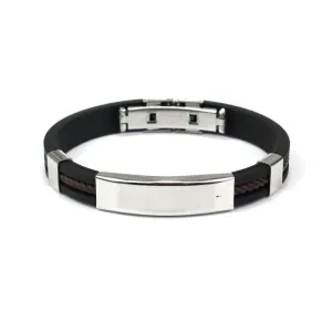 Fashion Punk Bracelet Stainless Steel Cuff Bangle Silver Hand Chain Black Silicon Wristband