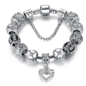 Fashion Silver Heart Charms Bracelet Bangle for Women DIY 925 Crystal Beads Fit Original Bracelets Women Pulseira Jewelry Gift