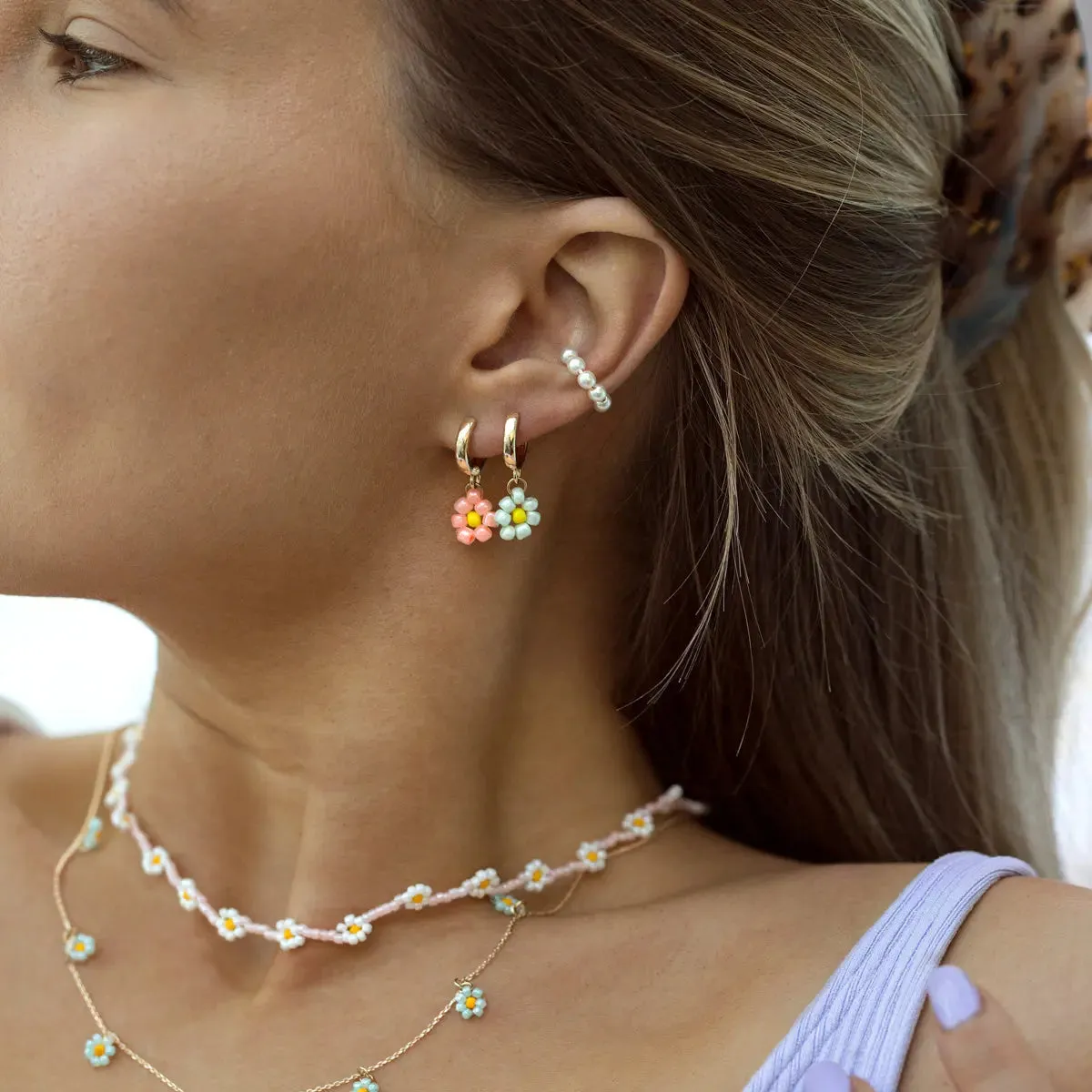 Flower Bead Hoop Earring