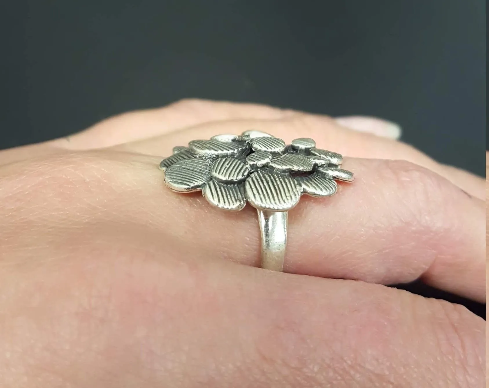 Flower Statement Ring - Artistic Silver Ring - Large Flower Ring